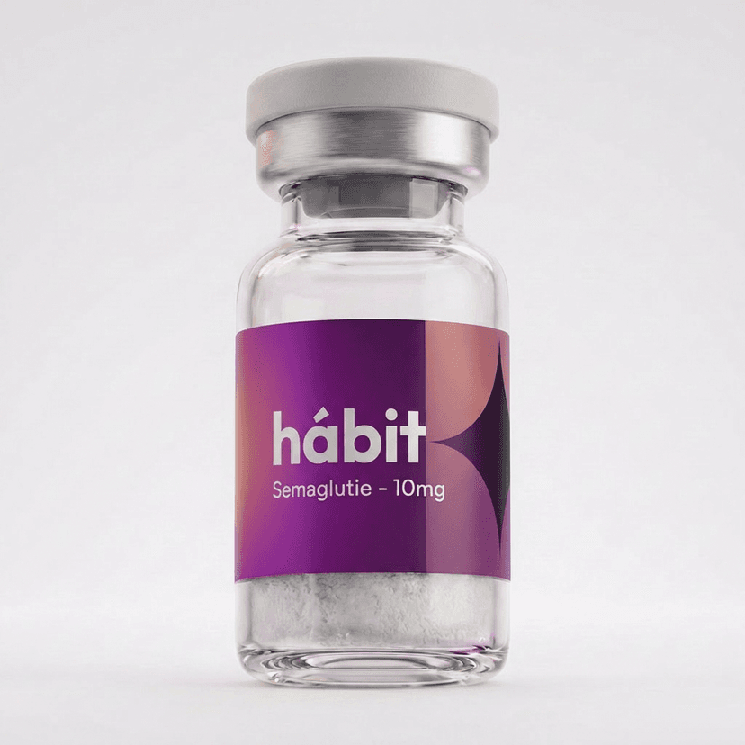 Semaglutide 10mg research peptide vial — GLP-1 receptor agonist — hábit Labs, third-party verified.