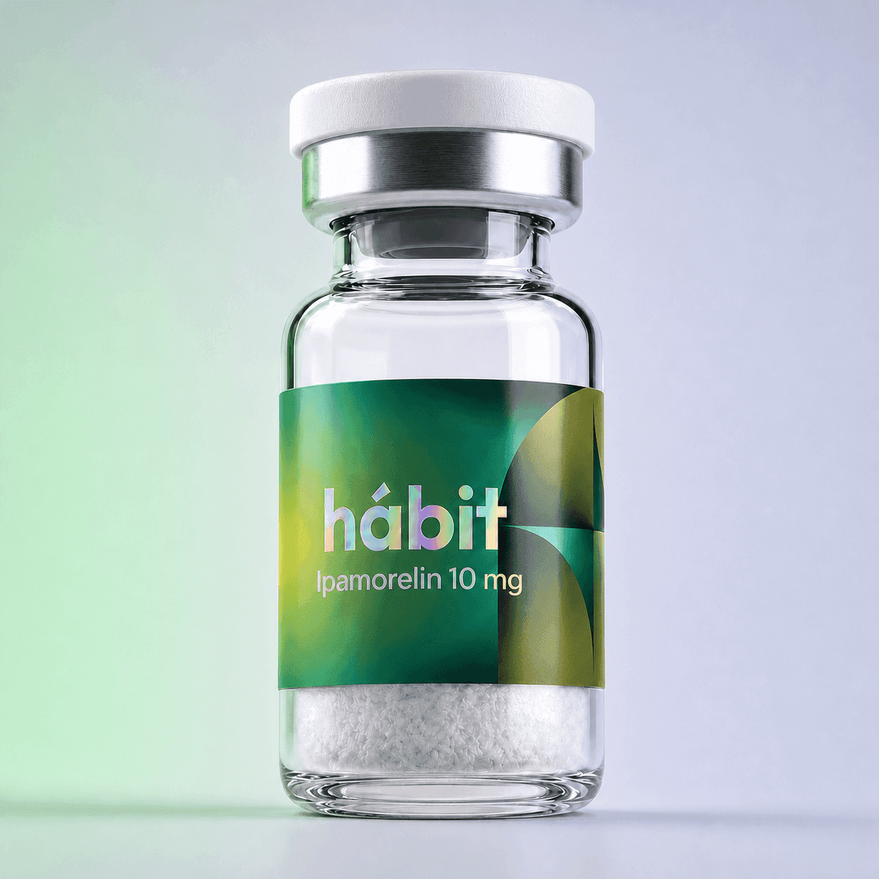 Ipamorelin 10mg research peptide vial — Selective growth-hormone secretagogue — hábit Labs, lot IPA-2606-A, third-party verified by COA.