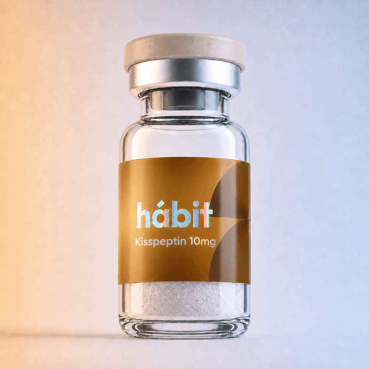 Kisspeptin-10 10mg research peptide vial — KISS1R (GPR54) agonist — hábit Labs, lot KIS-2607-P, third-party verified by COA.