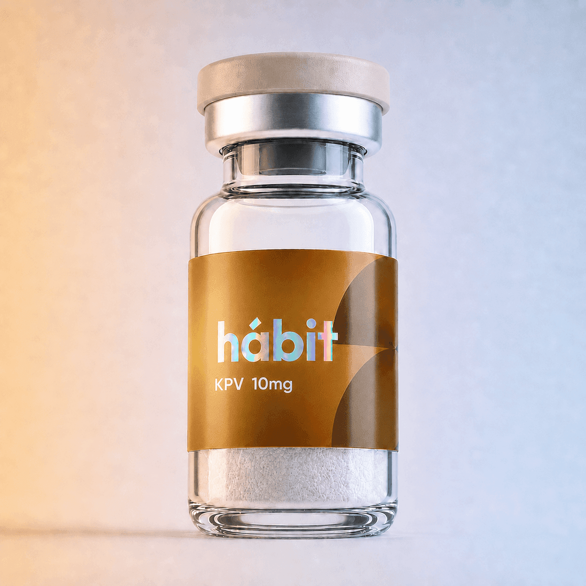 KPV 10mg research peptide vial — α-MSH C-terminal tripeptide — hábit Labs, lot KPV-2607-P, third-party verified by COA.