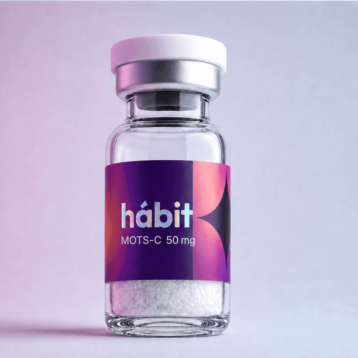 MOTS-c 50mg research peptide vial — Mitochondrial-derived peptide — hábit Labs, lot MOT-2606-A, third-party verified by COA.
