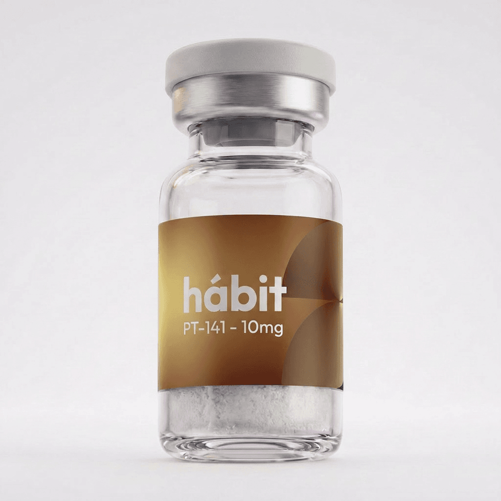 PT-141 10mg research peptide vial — Melanocortin receptor agonist — hábit Labs, lot PT-2604-A, third-party verified by COA.