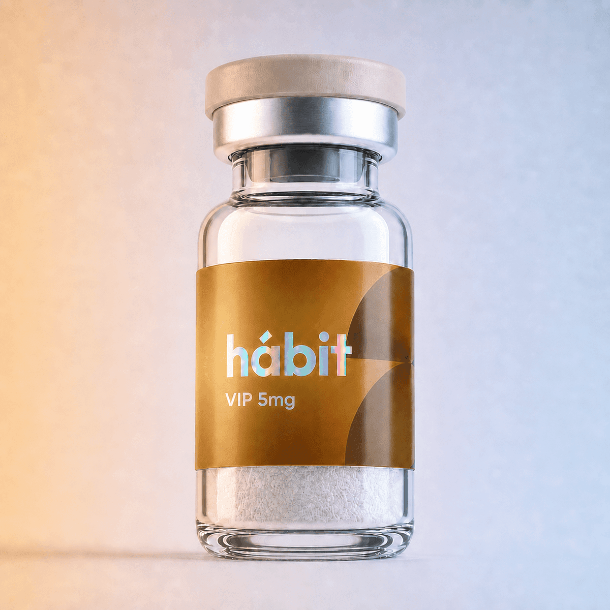 VIP 5mg research peptide vial — Vasoactive intestinal peptide — hábit Labs, lot VIP-2607-P, third-party verified by COA.